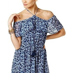 Michael Michael Kors Off-The-Shoulder Floral Print Maxi Dress (Blueberry, 4)